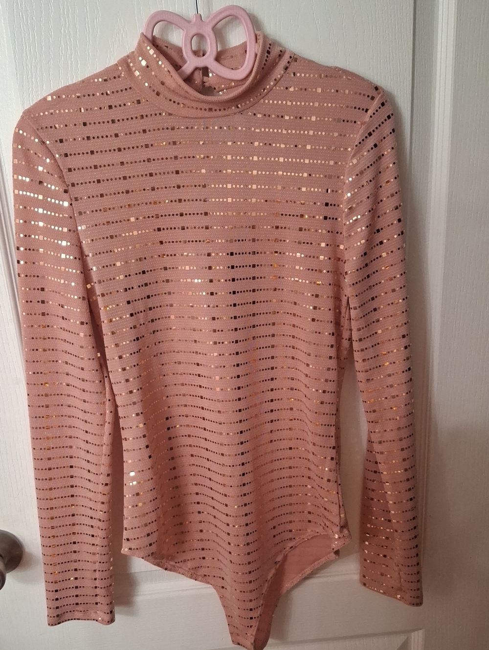 IRIS Pink Metallic Stripe Long-Sleeve Bodysuit NWOT Size M